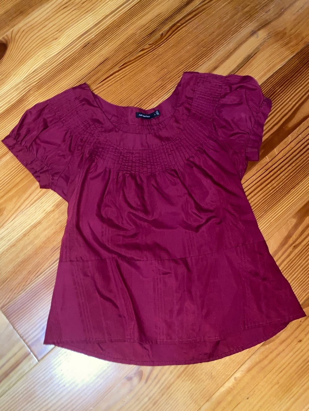 The Limited Burgundy Smocked Yoke Short-Sleeve Blouse